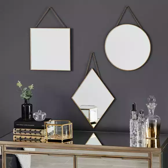 Dunelm Hanging Chain Square Wall Mirror, Gold 28x38cm - Image 2