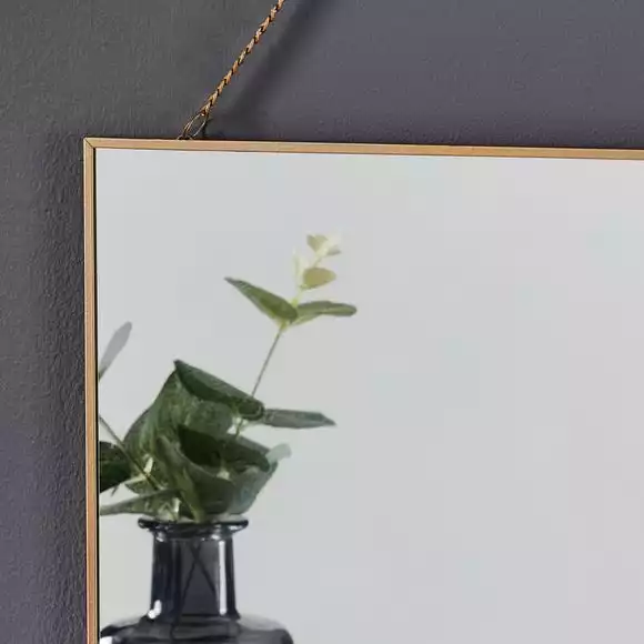 Dunelm Hanging Chain Square Wall Mirror, Gold 28x38cm - Image 3