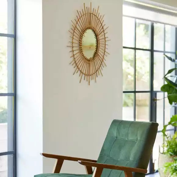 Dunelm Bamboo Round Wall Mirror, Natural 81cm - Image 3