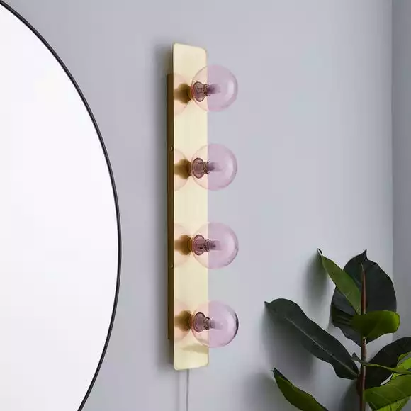 Dunelm Coco Hollywood Mirror Light, Brushed Gold & Chrome Pink 9x55cm - Image 2