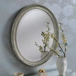 Yearn Mirrors Yearn Ornate Oval Mirror, Silver 71x61cm
