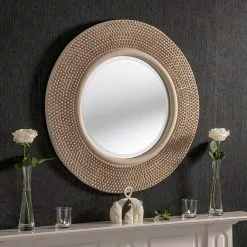 Yearn Mirrors Yearn Round Beaded Mirror, Ivory 79cm