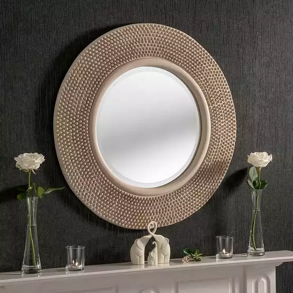 Yearn Mirrors Yearn Round Beaded Mirror, Ivory 79cm