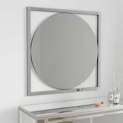 Dunelm Square Frame Round Wall Mirror, 80cm