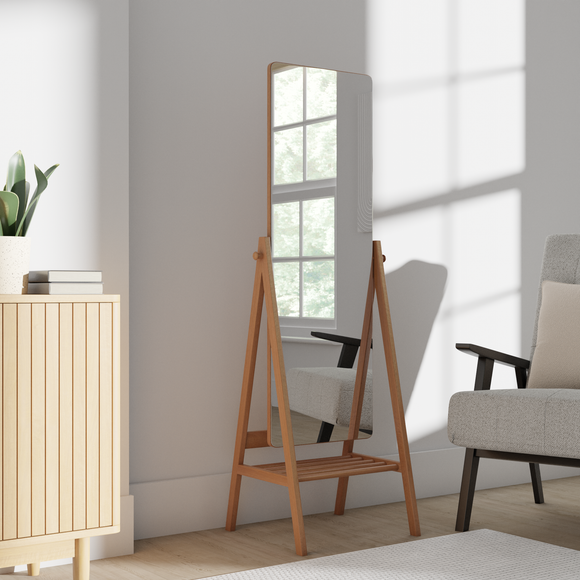 Dunelm Wooden Full Length Mirror With Shelf, Oak 160x40cm