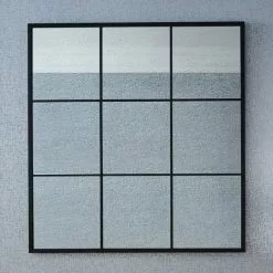 Pacific Lifestyle 9 Pane Square Mirror With Foxed Glass, Matt Black 110cm