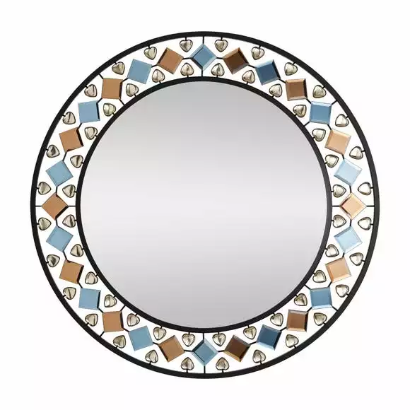 Dunelm Global Gem Edge Round Wall Mirror, Black 68cm - Image 3
