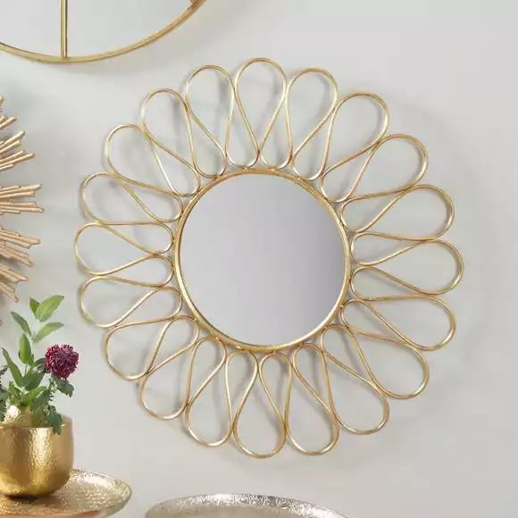 Pacific Lifestyle Petal Design Round Antique Gold Wall Mirror, 90cm