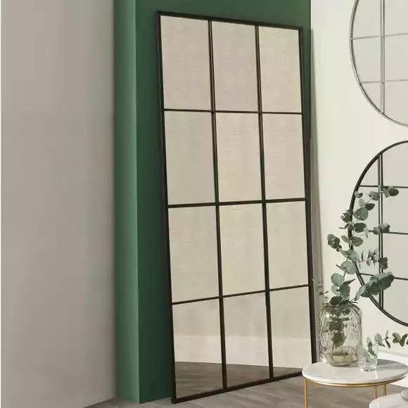 Pacific Lifestyle 12 Pane Metal Floor Mirror With Foxed Glass, Matt Black 100x200cm