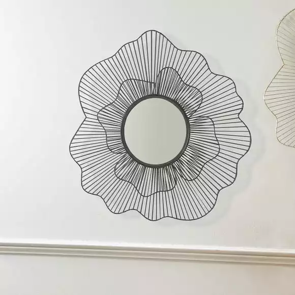 Pacific Lifestyle Metal Floral Frame Round Wall Mirror, Black 76cm
