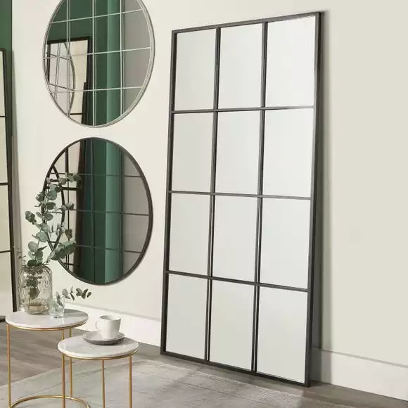 Pacific Lifestyle 12 Pane Metal Floor Standing Mirror, Dark Grey 100x200cm